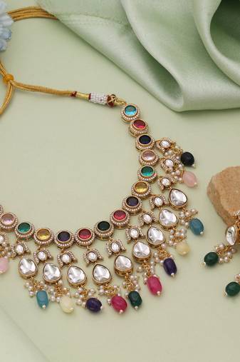 Multi color american diamond necklace set