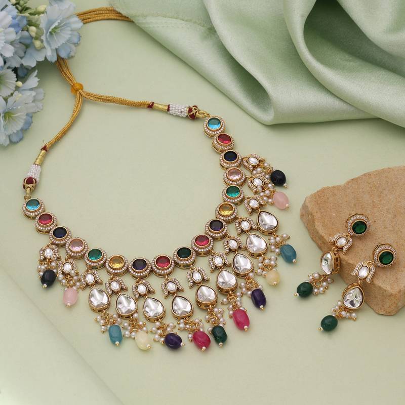 Multi color american diamond necklace set