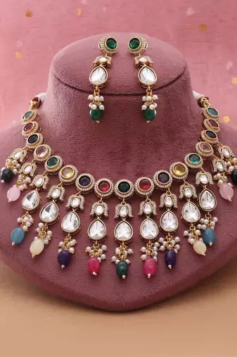 Multi color american diamond necklace set