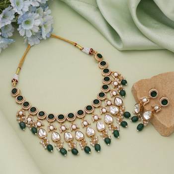 Green color american diamond necklace set 1