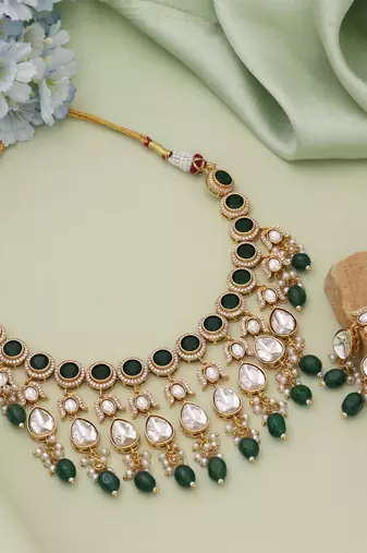 Green color american diamond necklace set