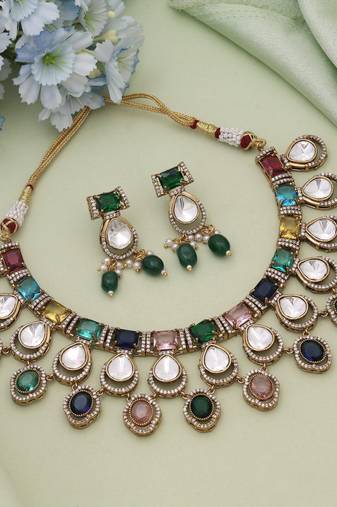 Multi color american diamond necklace set