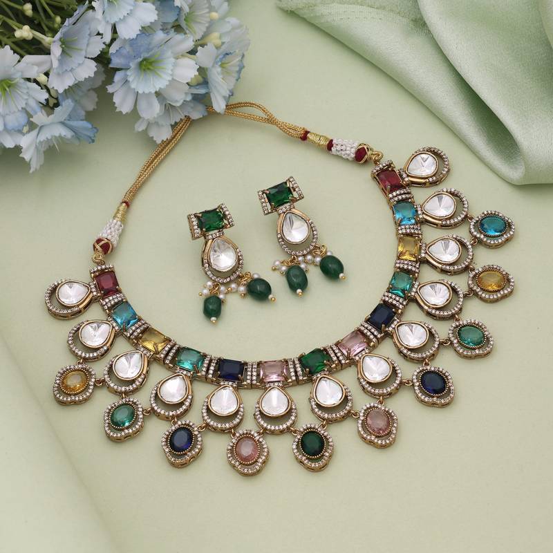 Multi color american diamond necklace set