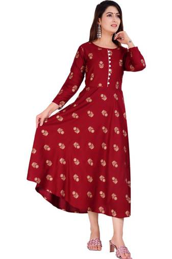 Aarti fashion women red ethnic motifs pure cotton printed anarkali kurta