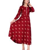 Aarti fashion women red ethnic motifs pure cotton printed anarkali kurta