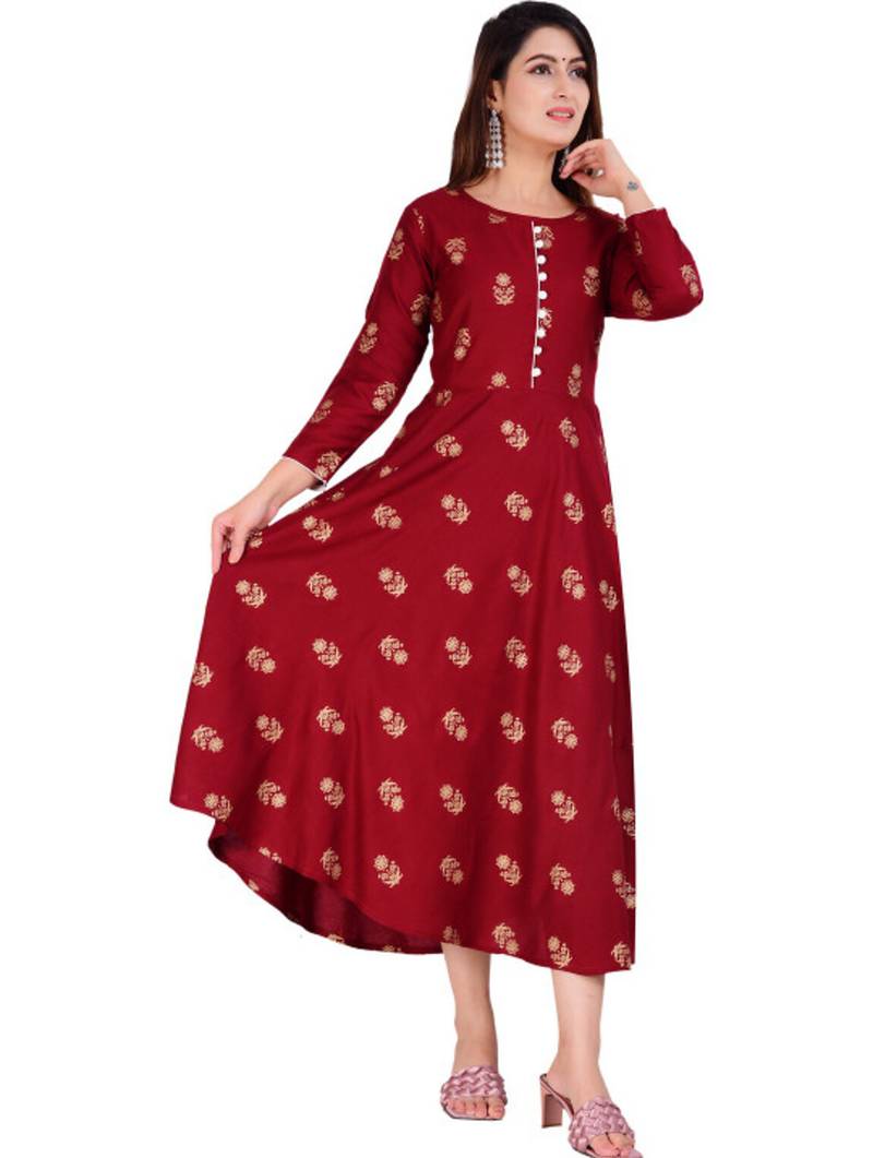 Aarti fashion women red ethnic motifs pure cotton printed anarkali kurta
