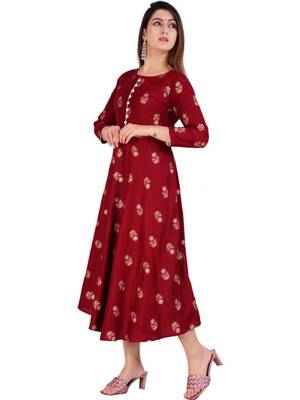 Aarti fashion women red ethnic motifs pure cotton printed anarkali kurta 2