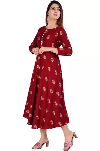 Aarti fashion women red ethnic motifs pure cotton printed anarkali kurta