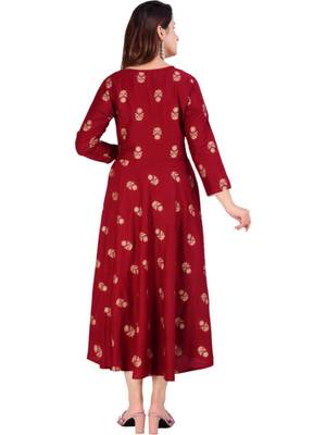 Aarti fashion women red ethnic motifs pure cotton printed anarkali kurta 3