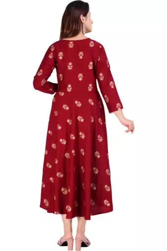 Aarti fashion women red ethnic motifs pure cotton printed anarkali kurta