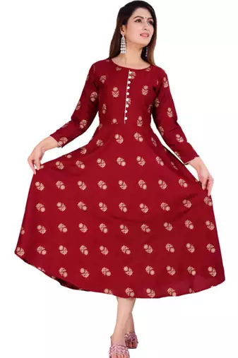 Aarti fashion women red ethnic motifs pure cotton printed anarkali kurta