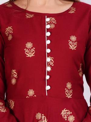 Aarti fashion women red ethnic motifs pure cotton printed anarkali kurta 5