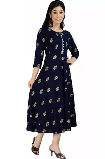 Aarti fashion women blue ethnic motifs pure cotton printed anarkali kurta