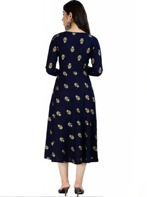 Aarti fashion women blue ethnic motifs pure cotton printed anarkali kurta 2
