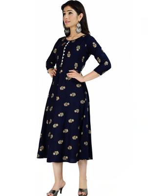 Aarti fashion women blue ethnic motifs pure cotton printed anarkali kurta 3