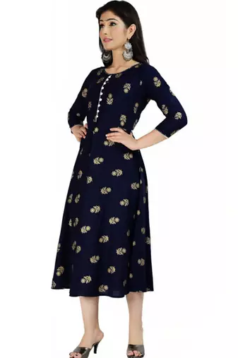 Aarti fashion women blue ethnic motifs pure cotton printed anarkali kurta