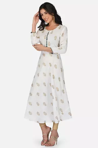 Aarti fashion women white ethnic motifs pure cotton printed anarkali kurta