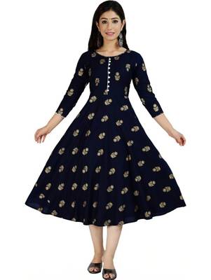 Aarti fashion women blue ethnic motifs pure cotton printed anarkali kurta 4