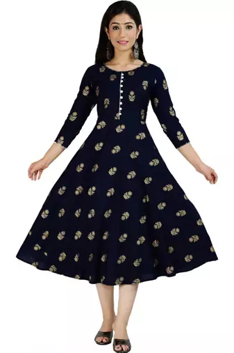 Aarti fashion women blue ethnic motifs pure cotton printed anarkali kurta