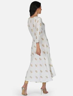 Aarti fashion women white ethnic motifs pure cotton printed anarkali kurta 2
