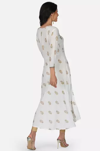 Aarti fashion women white ethnic motifs pure cotton printed anarkali kurta