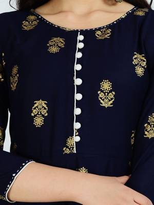 Aarti fashion women blue ethnic motifs pure cotton printed anarkali kurta 5