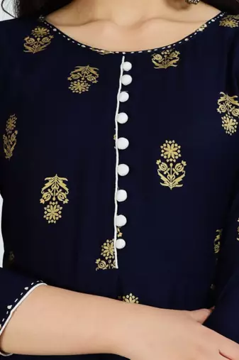 Aarti fashion women blue ethnic motifs pure cotton printed anarkali kurta