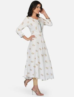 Aarti fashion women white ethnic motifs pure cotton printed anarkali kurta 3