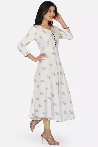 Aarti fashion women white ethnic motifs pure cotton printed anarkali kurta
