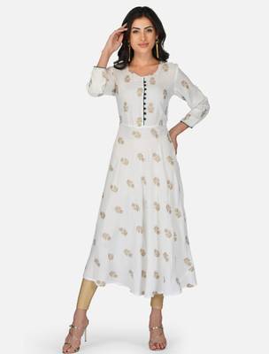 Aarti fashion women white ethnic motifs pure cotton printed anarkali kurta 4