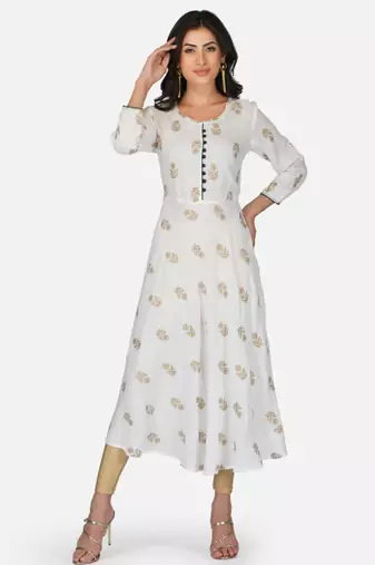 Aarti fashion women white ethnic motifs pure cotton printed anarkali kurta