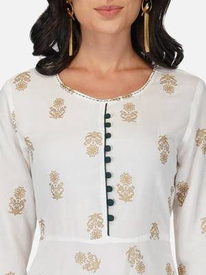 Aarti fashion women white ethnic motifs pure cotton printed anarkali kurta 5