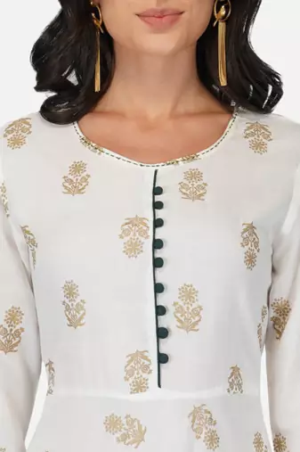 Aarti fashion women white ethnic motifs pure cotton printed anarkali kurta
