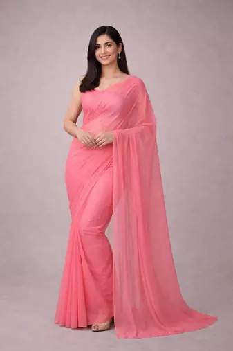 Baby pink color plain georgette designer saree with blouse
