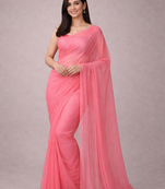 Baby pink color plain georgette designer saree with blouse