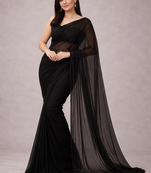 Black color plain georgette designer saree with blouse