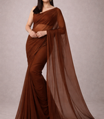 Brown color plain georgette designer saree with blouse
