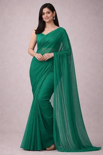 Dark green color plain georgette designer saree with blouse