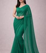 Dark green color plain georgette designer saree with blouse