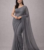 Grey color plain georgette designer saree with blouse
