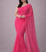 Hot pink color plain georgette designer saree with blouse