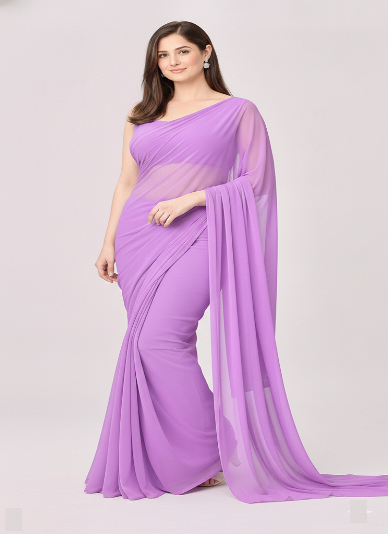 Lavender color plain georgette designer saree with blouse