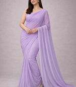 Lavender color plain georgette designer saree with blouse