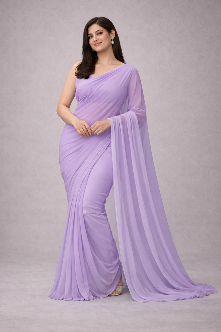 Lavender color plain georgette designer saree with blouse