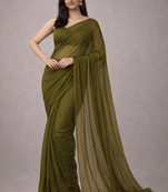 Mehendi color plain georgette designer saree with blouse