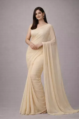 Off-white color plain georgette designer saree with blouse