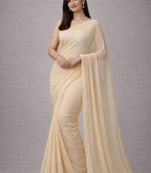 Off-white color plain georgette designer saree with blouse