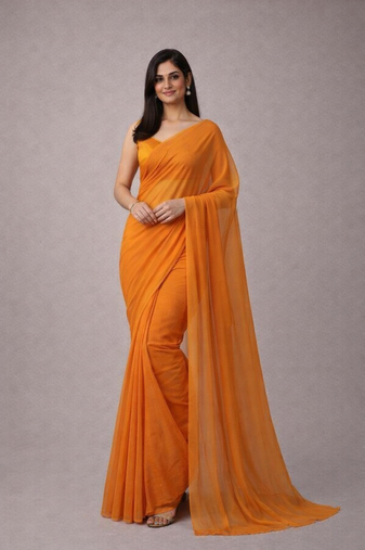 Orange  color plain georgette designer saree with blouse