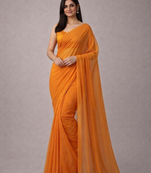 Orange  color plain georgette designer saree with blouse