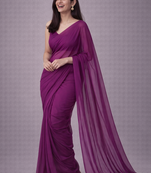 Plum color plain georgette designer saree with blouse